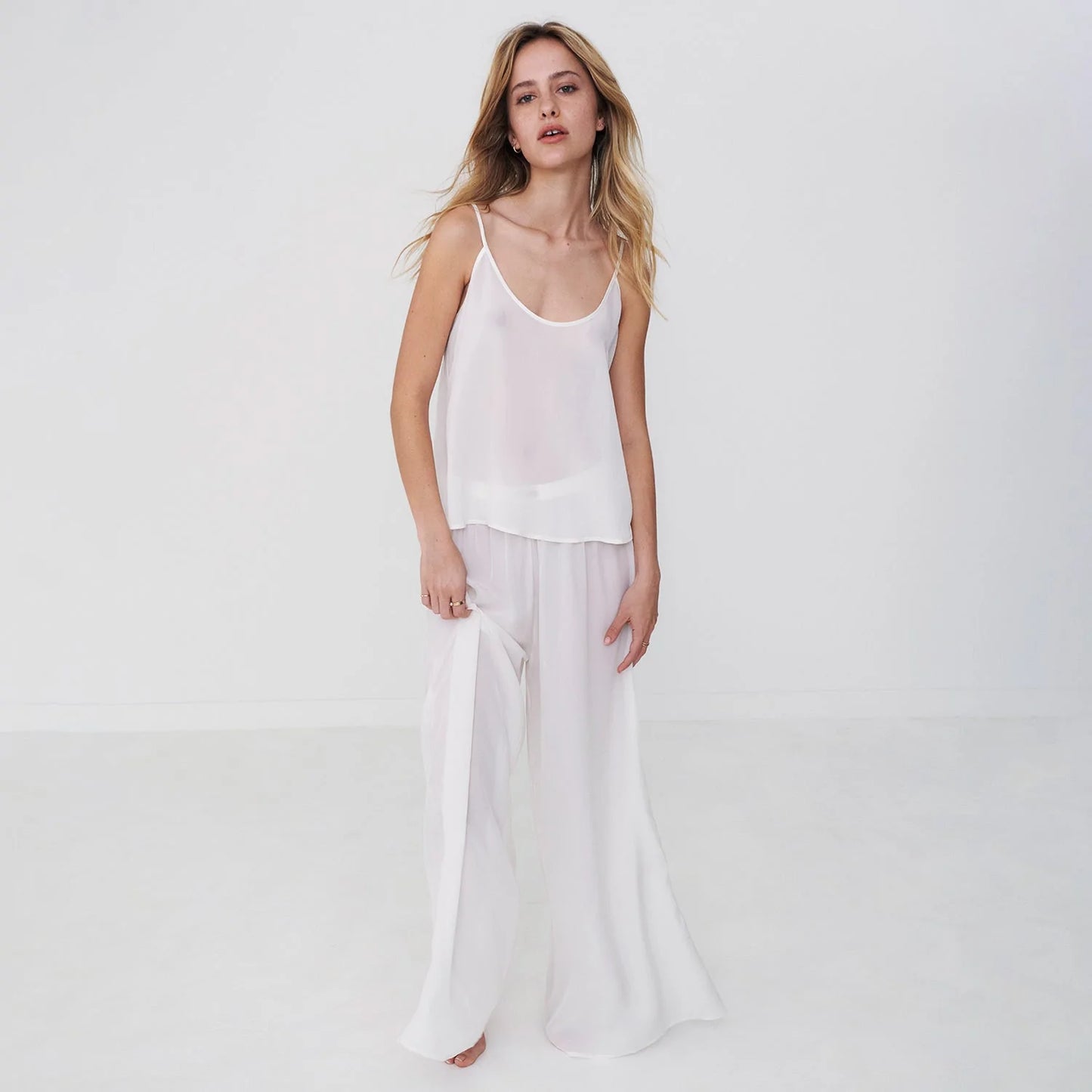 Washable Silk Chiffon Wide Leg Pant Set