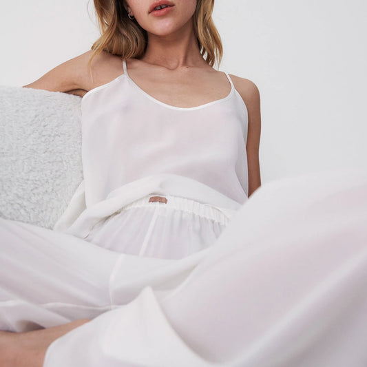 Washable Silk Chiffon Wide Leg Pant Set