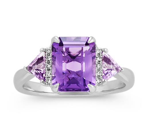 Mira Amethyst and Diamond Ring in 14K White Gold
