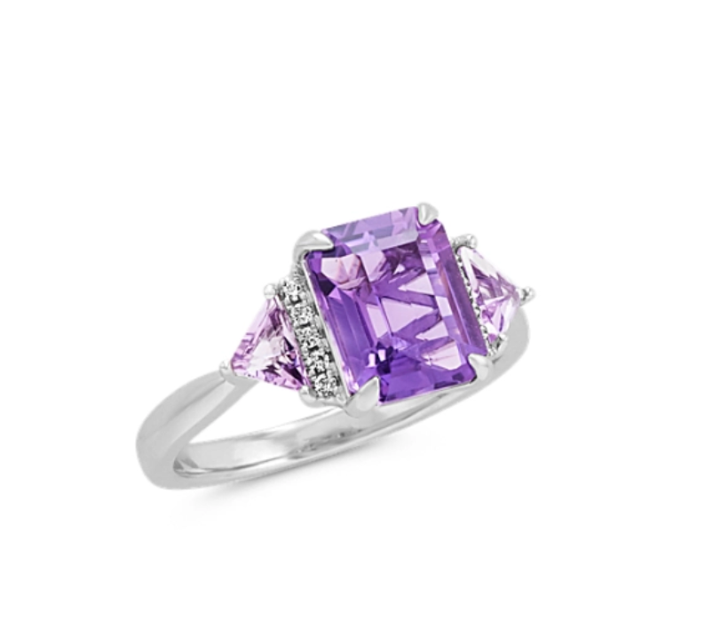 Mira Amethyst and Diamond Ring in 14K White Gold