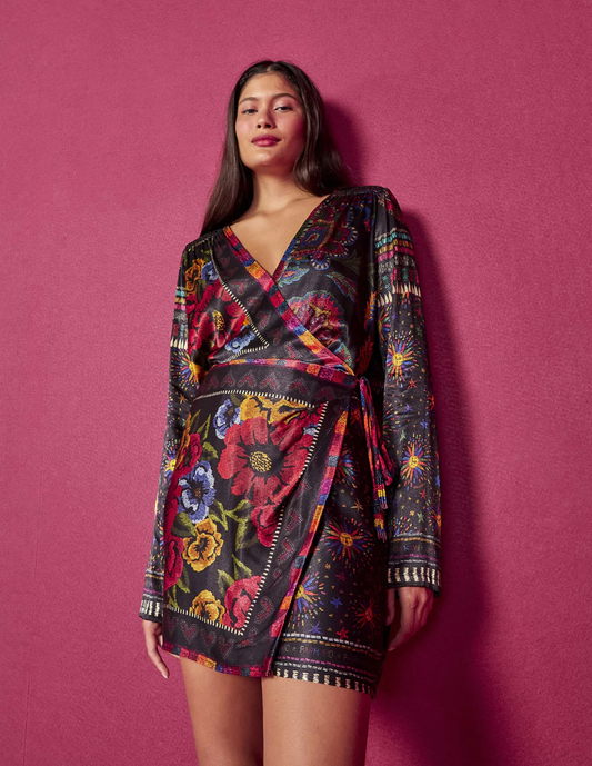 Black Mixed Scarves Mini Dress
