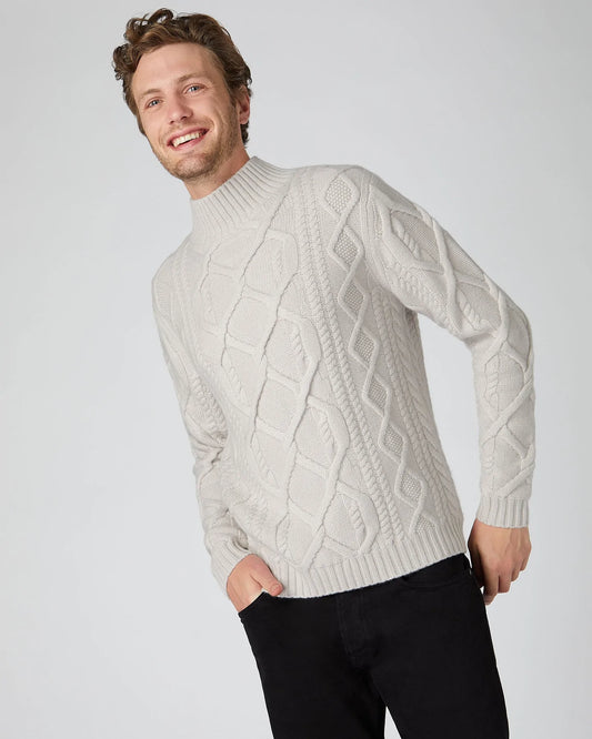 Men's Oversized Cable Funnel Neck Cashmere Sweater