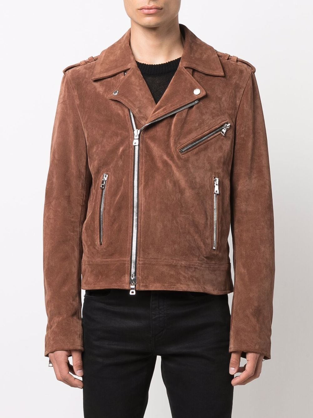 x Netflix suede fringe-trim biker jacket