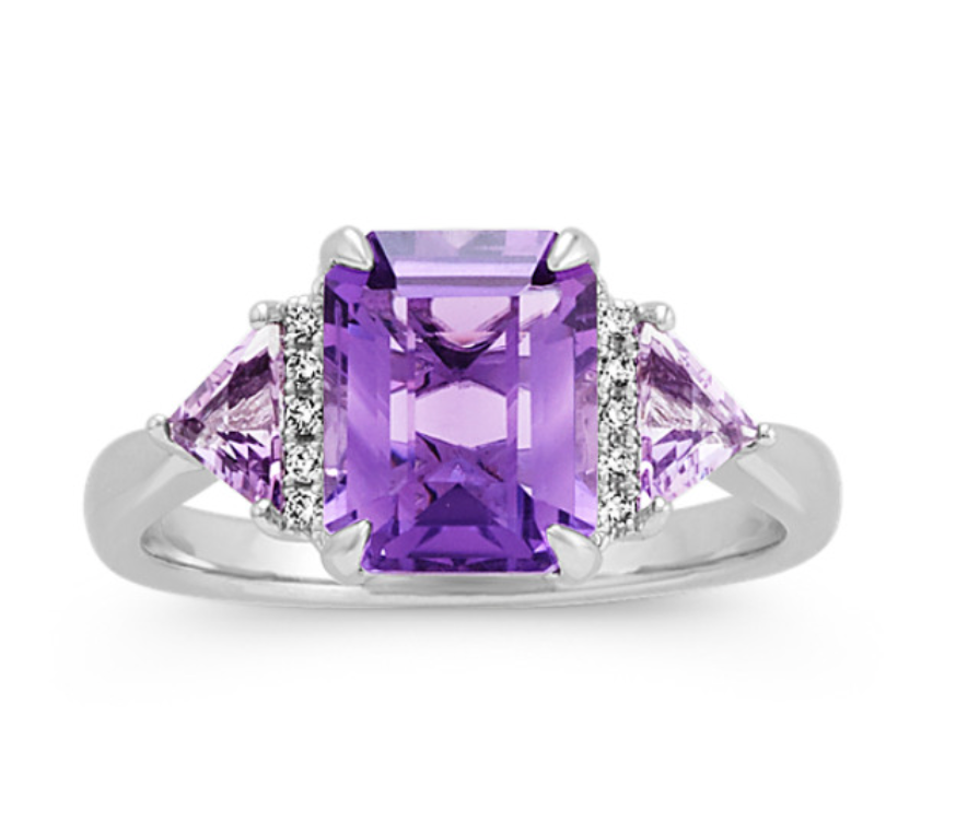 Mira Amethyst and Diamond Ring in 14K White Gold
