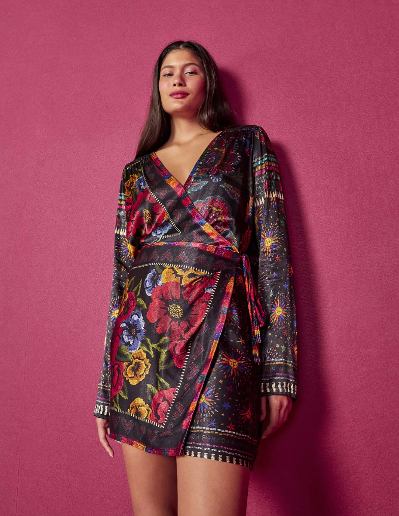 Black Mixed Scarves Mini Dress