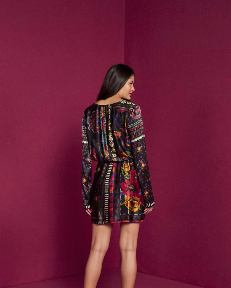 Black Mixed Scarves Mini Dress