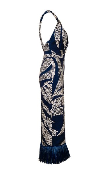 Midnight Rituals Fringed Cotton-Blend Midi Dress