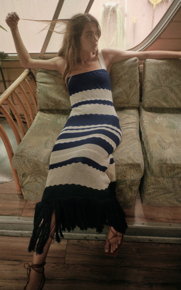 Picnic On The Riviera Striped Cotton-Knit Dress