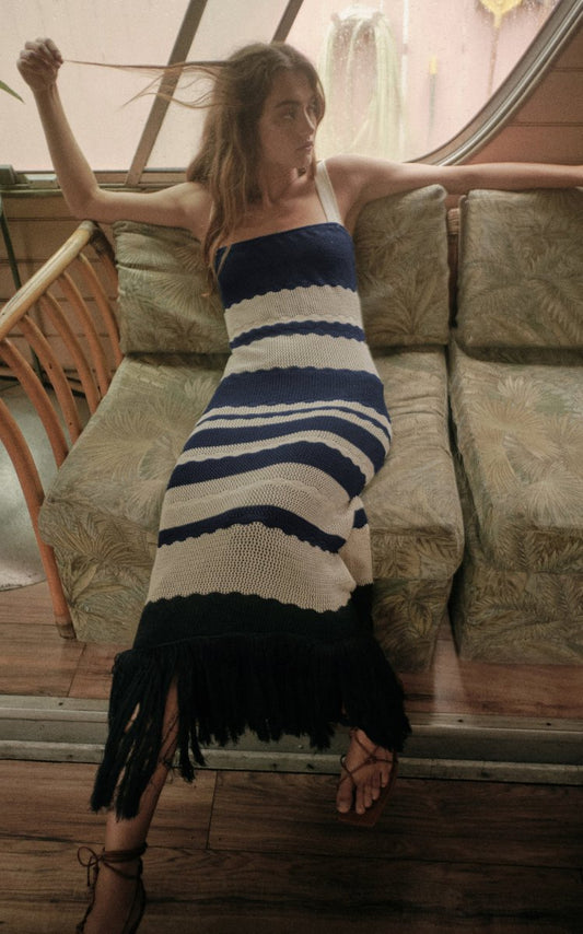 Picnic On The Riviera Striped Cotton-Knit Dress